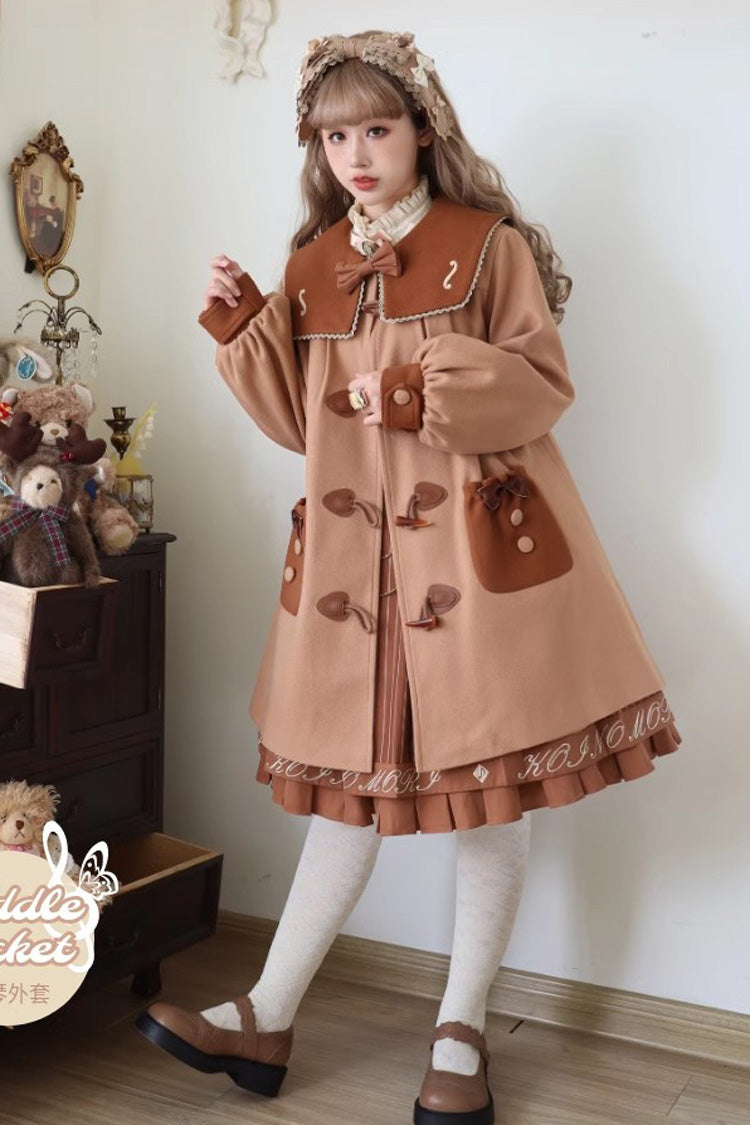 Brown Violin Embroidery Horn Button Sweet College Style Lolita Coat