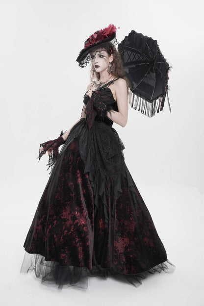 Black/Red Sleeveless Multi-Layered Hanayome Lace Lace-Up Women's Gothic  Wedding Dress Printed Tassels Lace-up Slip Dress