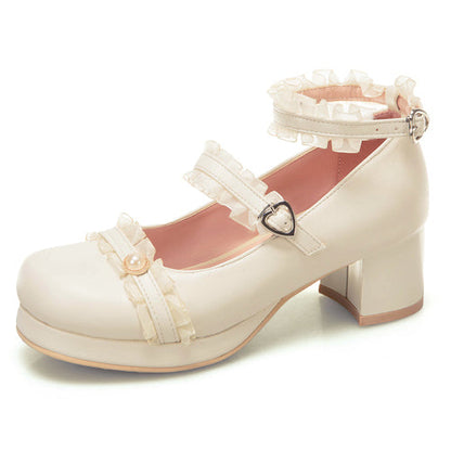 Frill Lace Simplicity Elegant Thick Heel Classic Lolita Shoes