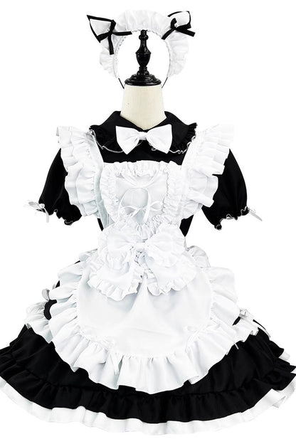 Black/White Maid Short Sleeves Ruffle Plus Size Sweet Lolita Dress