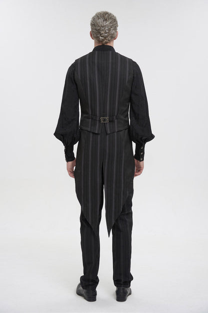 Black Retro Micro-Elastic Thick Stripe Stitching Three-Dimensional Texture Detachable Men's Punk Swallowtail Vest