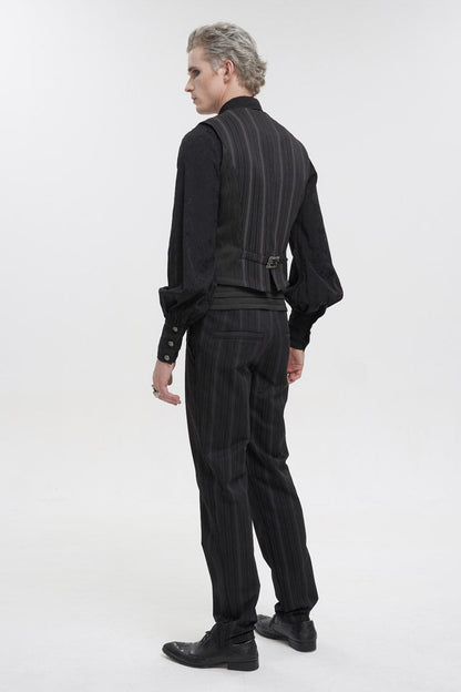 Black Retro Micro-Elastic Thick Stripe Stitching Three-Dimensional Texture Detachable Men's Punk Swallowtail Vest