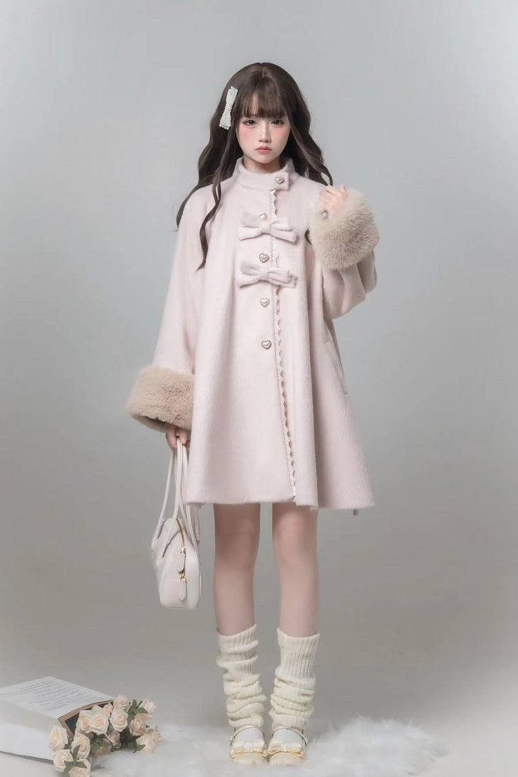 Pink [Bella SP] Stand Collar Long Sleeves Bow Sweet Lolita Coat Cloak