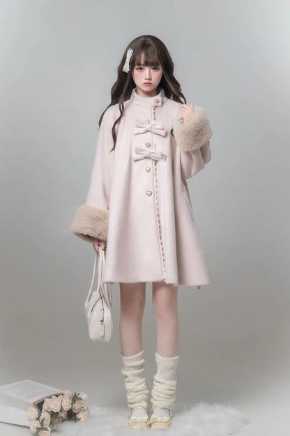 Pink [Bella SP] Stand Collar Long Sleeves Bow Sweet Lolita Coat Cloak