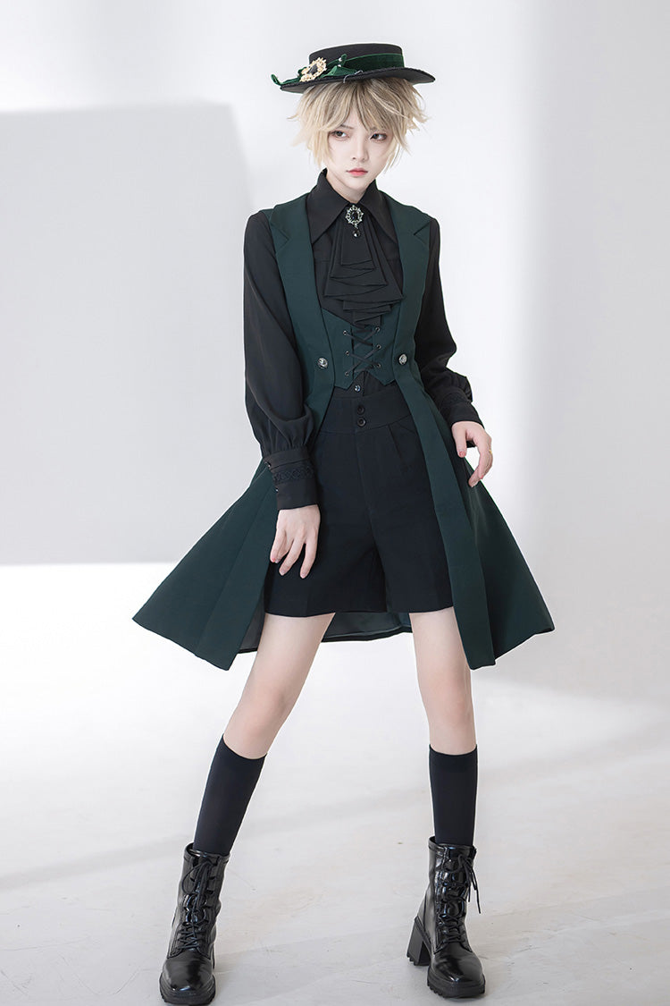 Green Lace-Up Slim Gothic Vintage Handsome Ouji Lolita Vest