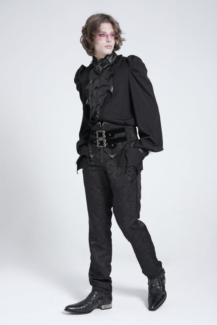 Black Stand Collar Long Puff Sleeves Men's Gothic Batlike Blouse