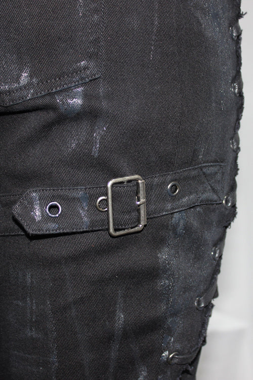 Black Punk Mecha Hand Painted Slim Mens Pants