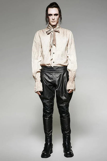 White Long Lantern Sleeves Retro Metal Button Mens Steampunk Tie Shirt