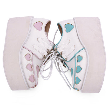 Pink And Blue Cute Heart Pattern Platform Sweet Lolita Shoes