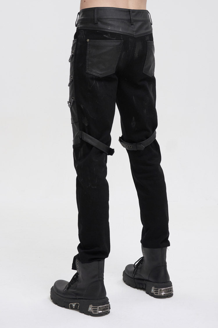 Black Slim Fit Zip Stud Side Chain Eyelet Rock Men's Gothic Trousers