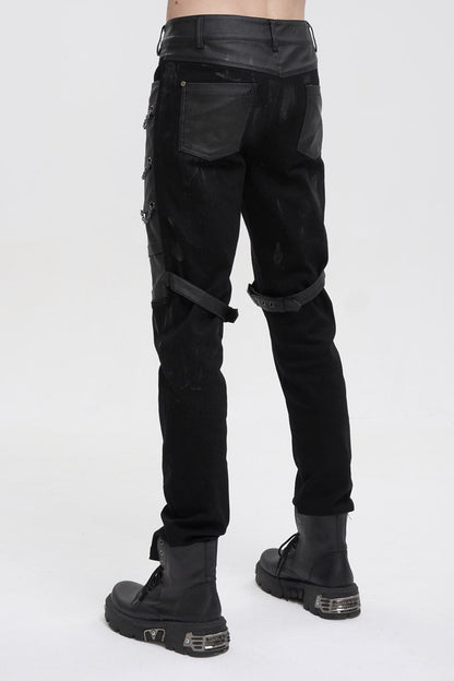 Black Slim Fit Zip Stud Side Chain Eyelet Rock Men's Gothic Trousers