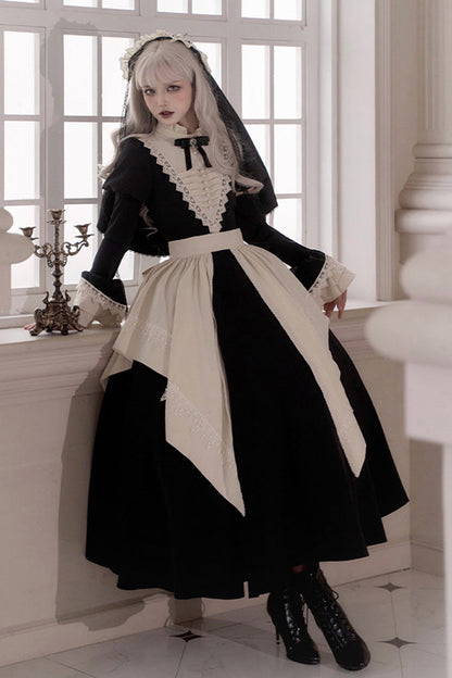 Black [Letters and Poems·Nocturne] Nun Long Sleeves Ruffle Gothic Lolita Long Dress