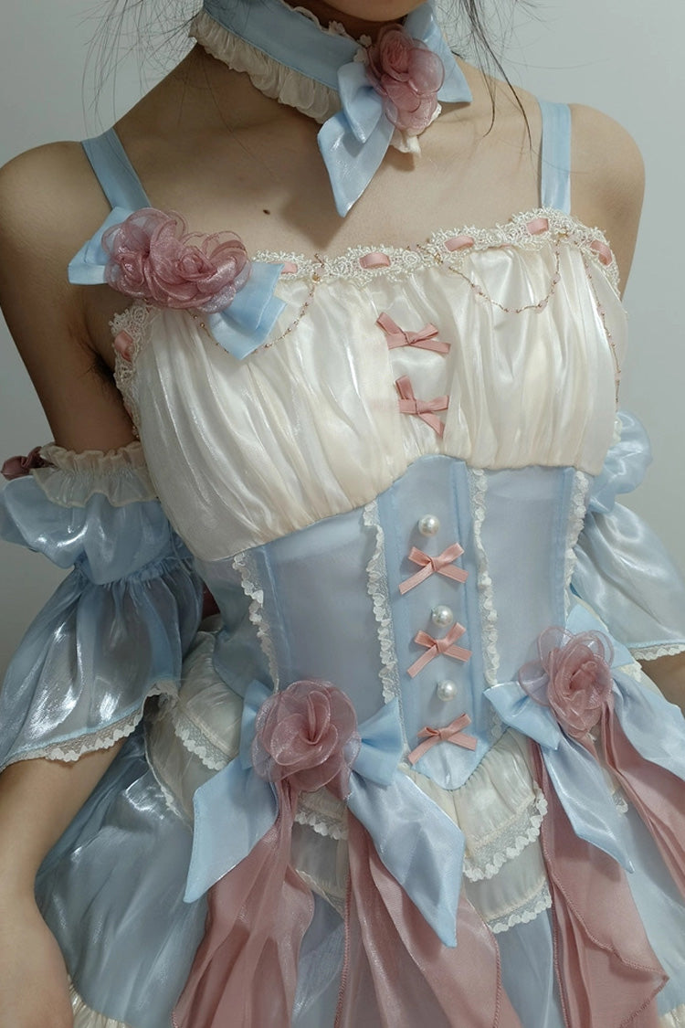 Blue [Heartbeat] Multi-Layered Ruffle Bowknot Lace Sweet Princess Lolita Jsk Dress