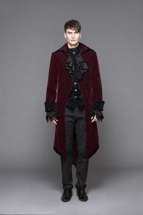 Red Party Fake Two Pieces Velvet Mens Gothic Long Coat