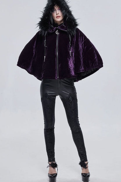 Purple Gothic Quilted Velvet Collar Crescent Pendant Zipper Warm Women's Shawl