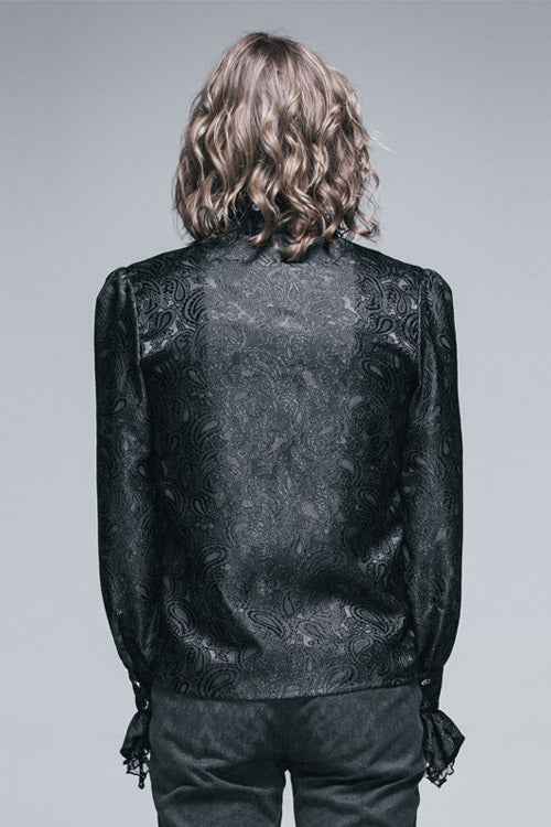 Black Shining Rose Print Lace Cuff Mens Gothic Blouse