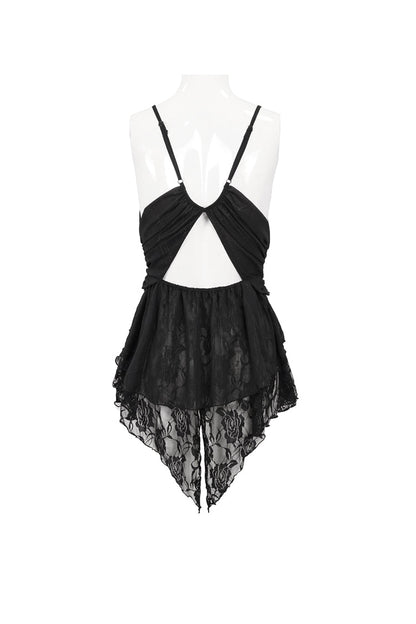 Black Sheer Striped Chiffon Paneled Lace And Metal Chain Trim Women's Punk Fun Dress