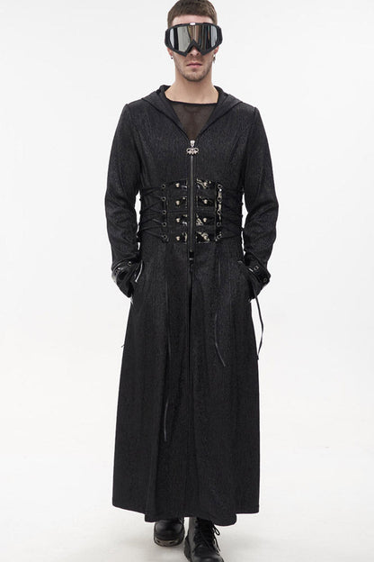 Black Punk Stripe Mechanism Material Adjustable Stitching Fake Girdle Design Slim Fit Men's Coat