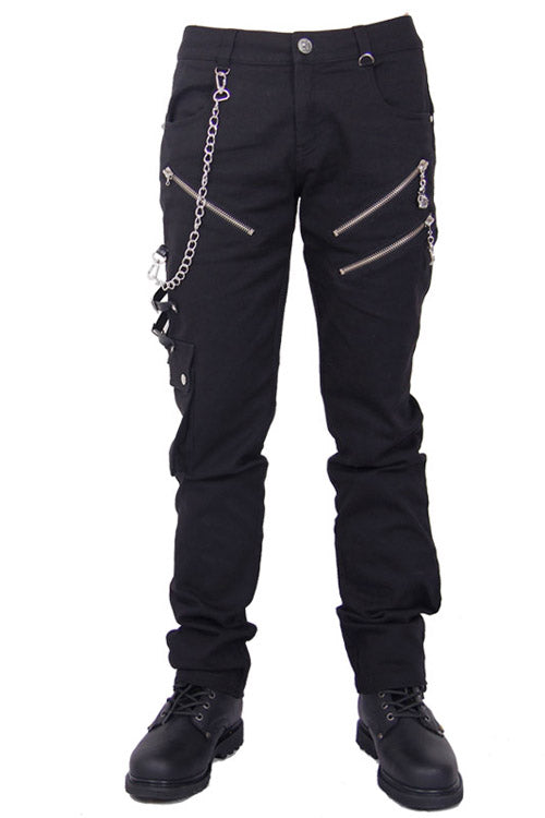 Black Punk Rock Zipper With Chains Mens Pants