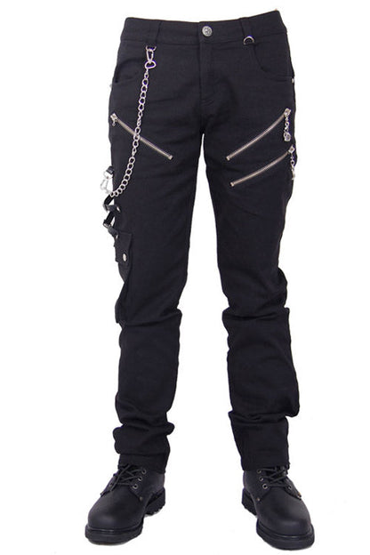 Black Punk Rock Zipper With Chains Mens Pants