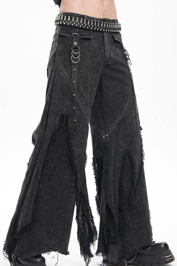 Black Ripped Rings Studs Men's Gothic Pants