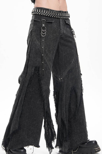Black Ripped Rings Studs Men's Gothic Pants