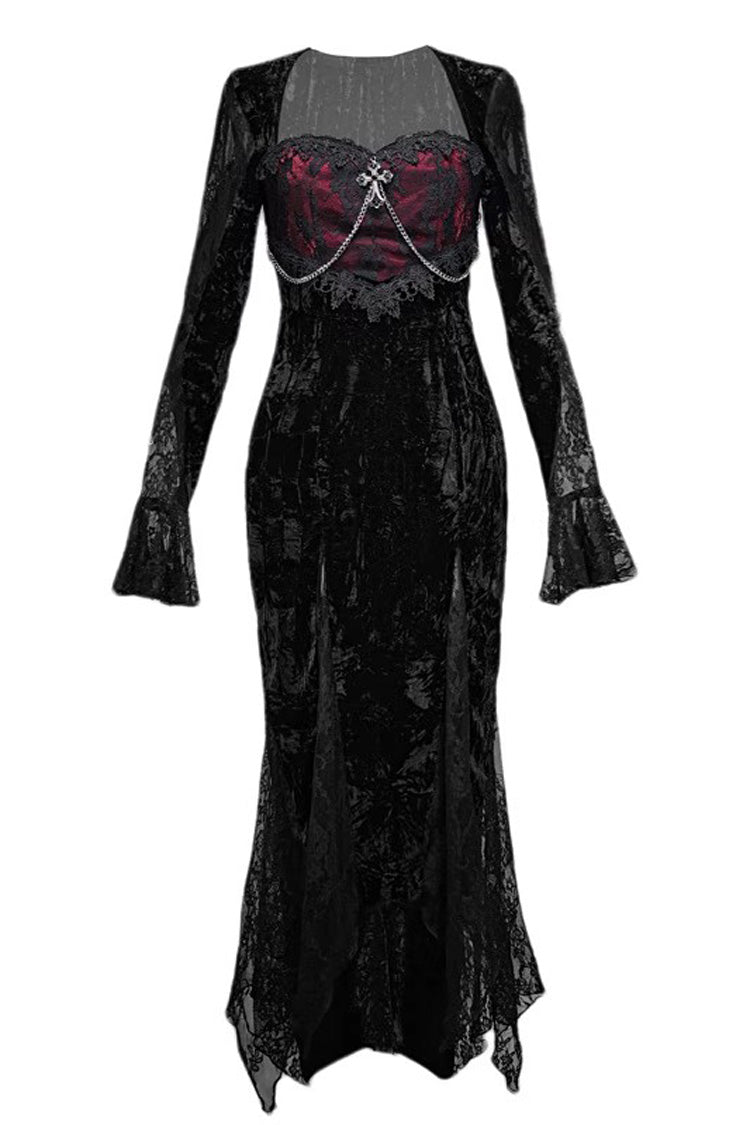 Black/Red [Rose Cemetery] Long Sleeves Lace Slim Gothic Lolita Fishtail Dress