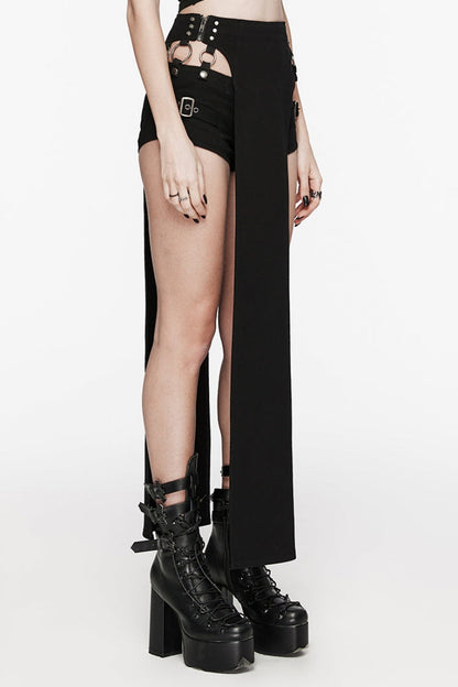 Black Rivet Buckle Women's Punk Removable Shorts