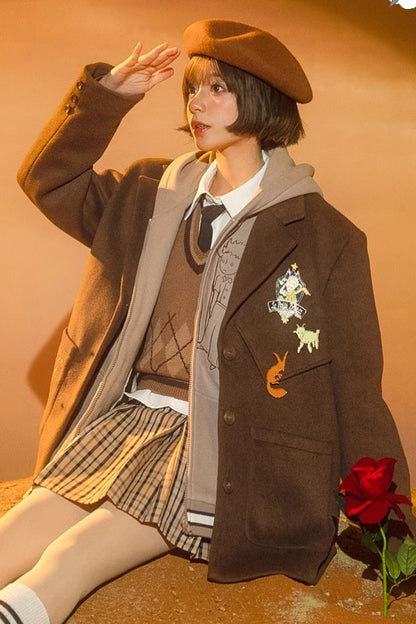 Brown College Style Long Sleeves Ouji Vintage Lolita Coat
