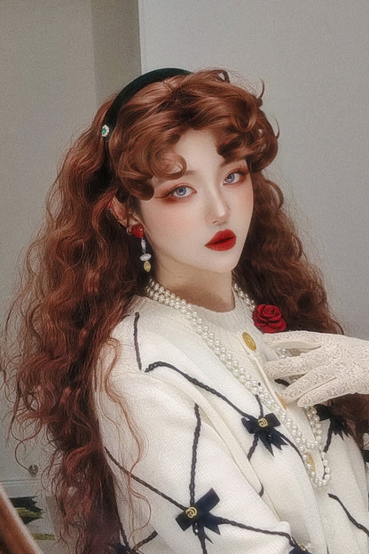 Orange-Brown Vintage Elegant Fluffy Wool Curl Lolita Wig