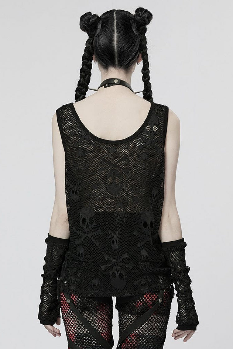 Skull Print Stitching Mesh Womens Steampunk Vest 2 Colors