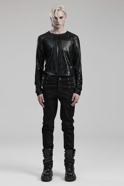 Black Slim Straps Symmetrical Men's Steampunk Straight Leg Pants