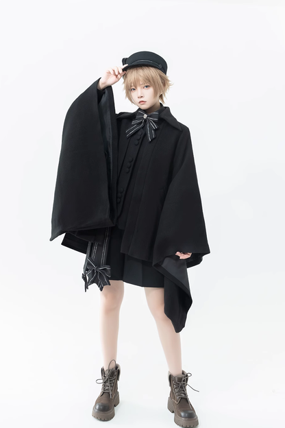 Black Retro Loose Large Sleeve Ouji Lolita Woolen Coat