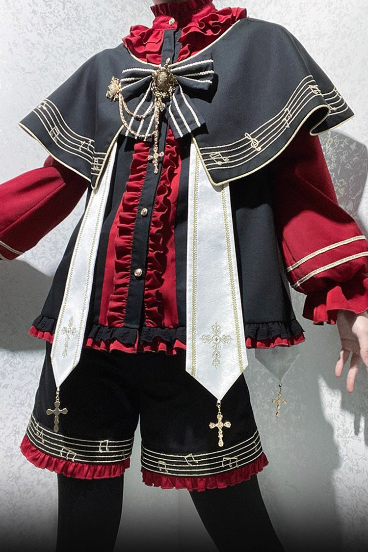 Black/Red [The Choir of The Church] Ouji Fashion Gothic Prince Lolita Set (Younger Brother Version)