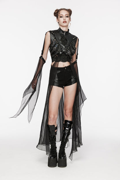 Black Stand Collar Sheer Women's Punk Removable Cape