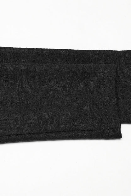 Black V Collar Long Sleeves Jacquard Embroidery Men's Gothic Blouse