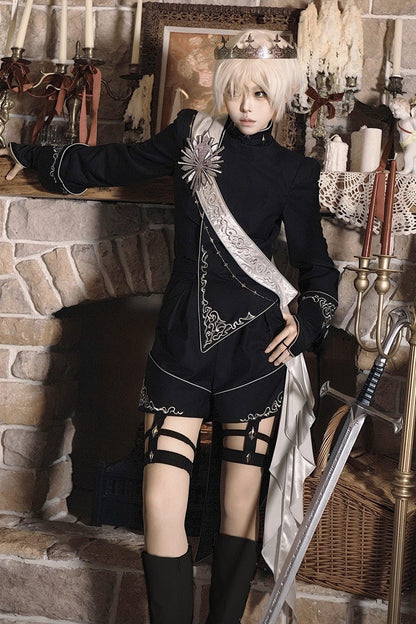 Black [Sword of Oath] Long Sleeves Embroidered Gothic Vintage Knight Prince Ouji Lolita Set