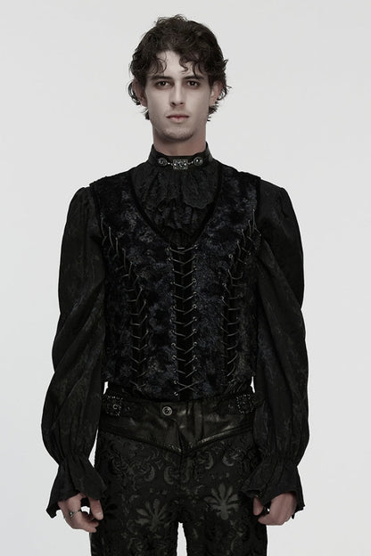 Black V Collar Sleeveless Lace-Up Buckle Straps Men's Gothic Vest