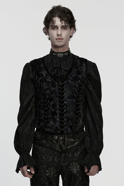 Black V Collar Sleeveless Lace-Up Buckle Straps Men's Gothic Vest