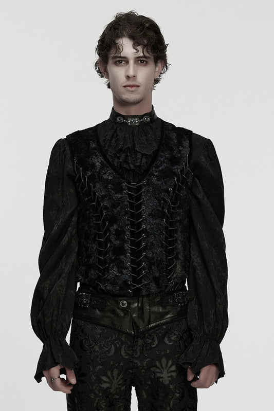 Black V Collar Sleeveless Lace-Up Buckle Straps Men's Gothic Vest
