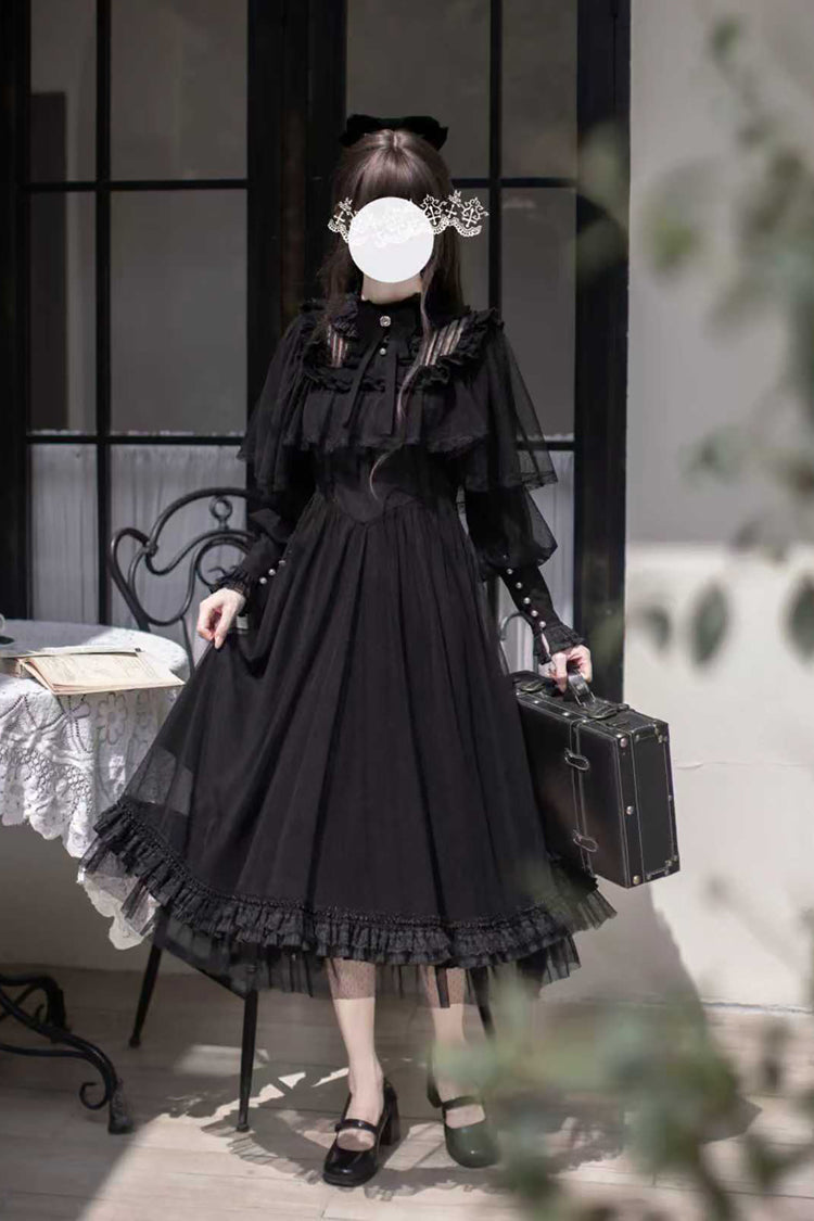 Black [Enchanted Nightdream] Long Sleeves Bowknot Lace Gothic Elegant Lolita Dress