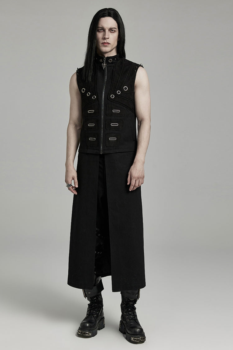 Black Stand Collar Detachable Versatile Men's Punk Coat