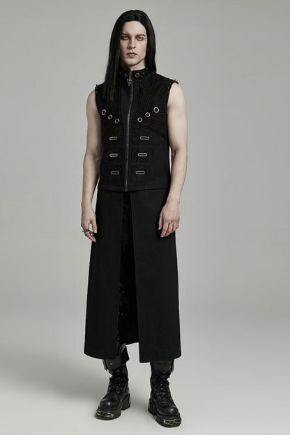 Black Stand Collar Detachable Versatile Men's Punk Coat