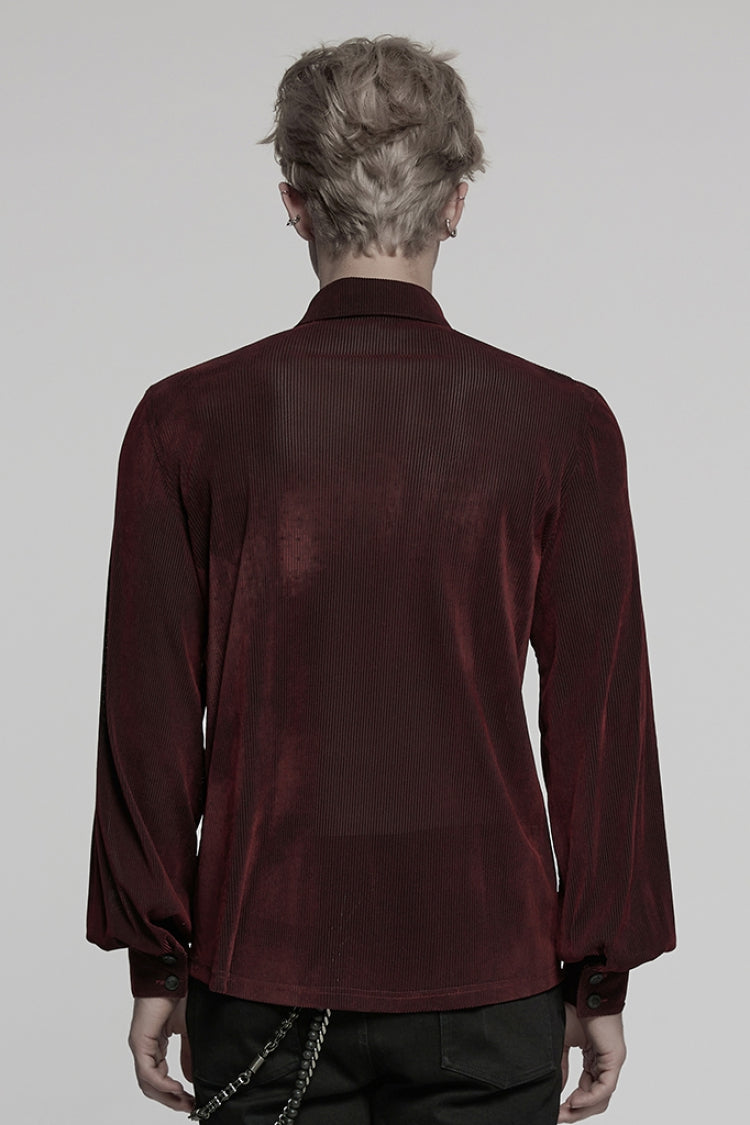 Black/Red Double-breasted Long Puff Sleeves Men's Gothic Blouse