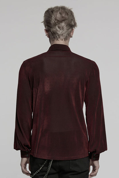 Black/Red Double-breasted Long Puff Sleeves Men's Gothic Blouse