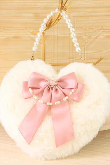 Fluffy Heart Cartoon Bowknot Pearl Sweet Lolita Handbag 17 Colors