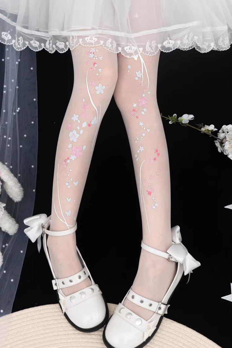 [Peach Blossom Fragrance] Printed Sweet Chinese Style Gorgeous Lolita Tights 4 Colors
