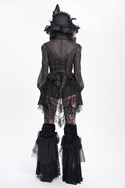 Black Ruffle Stitching Lace-Up Mesh Women's Gothic Shorts