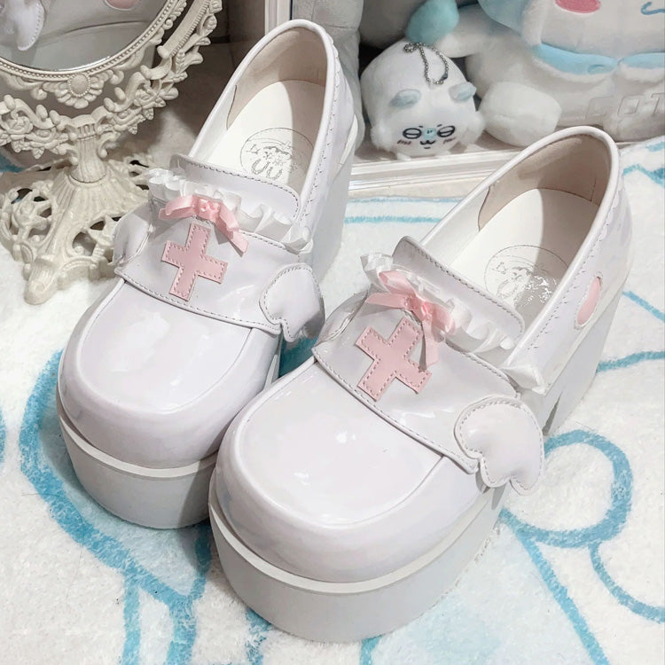 Medical Series Bowknot Ribbon Ruffled Round Toe Sweet Lolita Platform Shoes 4 Colors