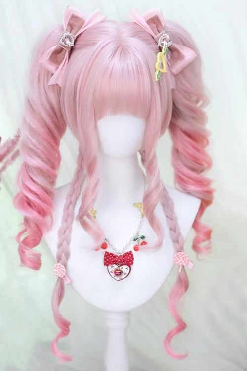 Cream Pink Ombre Roman Curl Twintails Sweet Lolita Wig Set